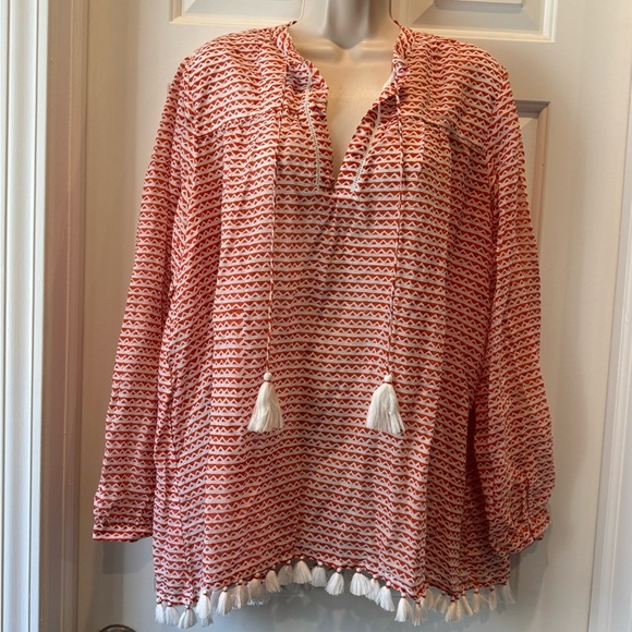 Roller Rabbit Tunic Coverup Josephine with Tassels Orange White Size large - Picture 1 of 9